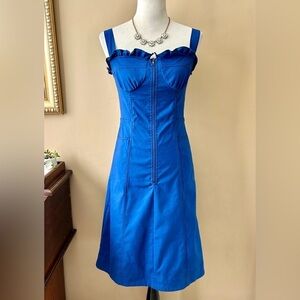 Sea New York Royal Blue Ruffle Corset Bustier Milkmaid Zip Front Midi Dress S